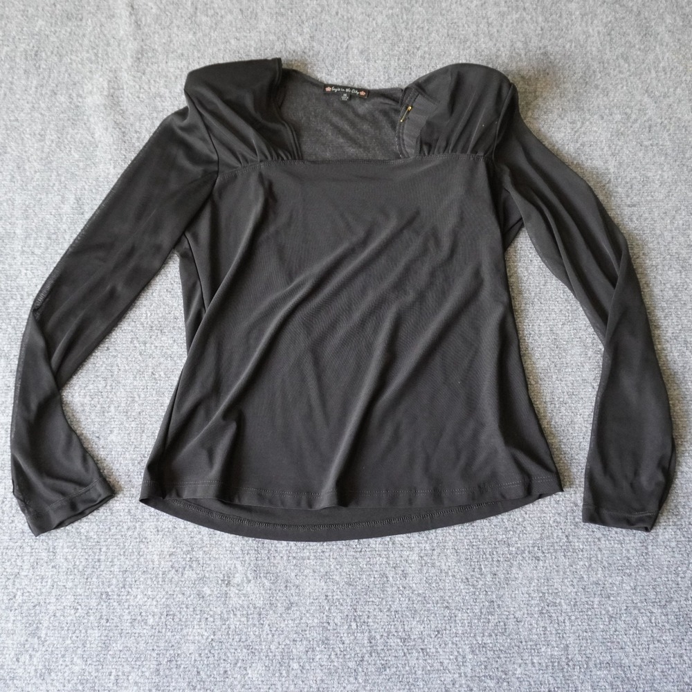Black Suzie in the City Sheer Mesh Long Sleeve Square Neck Top XL